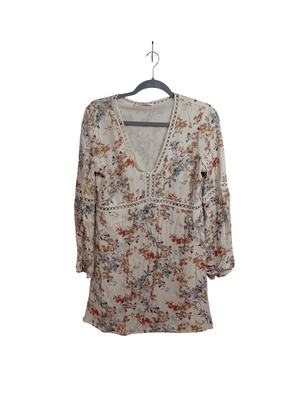 Wayf Cream Floral Lace-Trim Mini Dress
